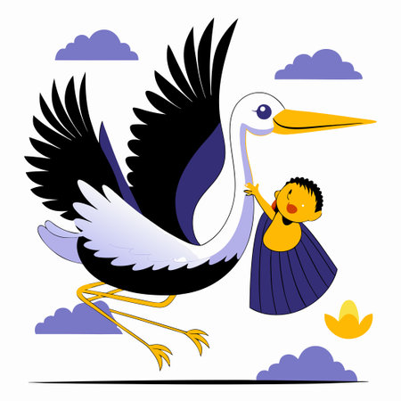 Stork Delivering a Brightening Blessing of a Baby Boyのイラスト素材