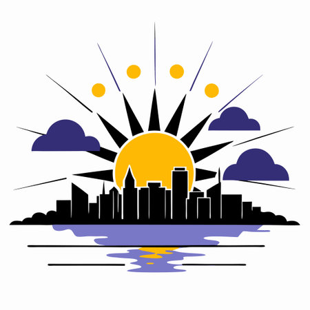 Captivating City Sunrise Concept Illustrationのイラスト素材