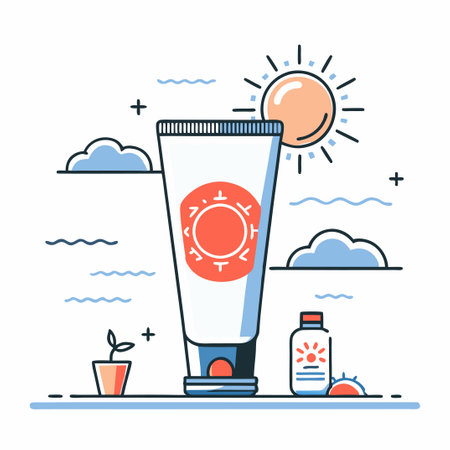 Innovative Conceptual Illustration of Sunscreen Protection with Sun Raysのイラスト素材