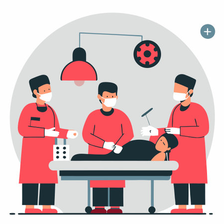 Surgeons Carefully Performing a Complex Surgical Procedure in a Pristine Operating Roomのイラスト素材