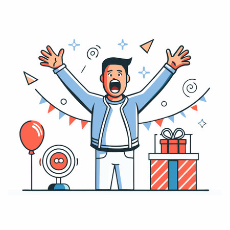 Man Expressing Delight with Wide Eyes and Open Mouth Depicted in Illustrationのイラスト素材