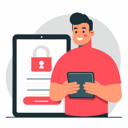 Modern Tablet Login Concept Illustration with Simplified Interface and Abstract Backgroundのイラスト素材