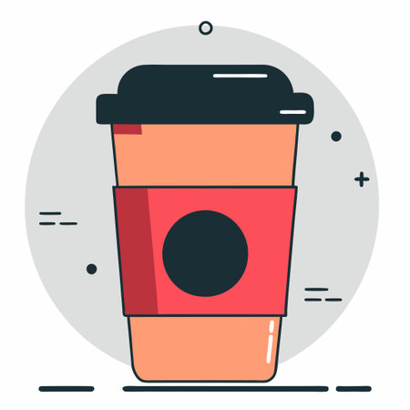 Conceptual Illustration of Take Away Coffee with Hand, Cup, and Beansのイラスト素材