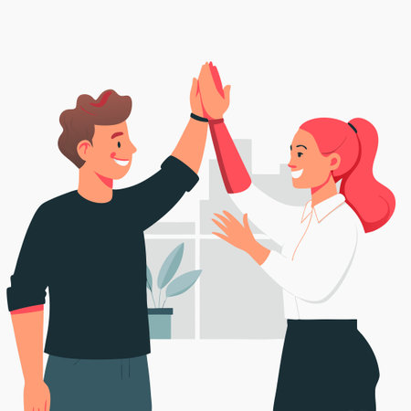 Team Collaboration and High-Five Celebration Illustrating Success and Cooperationのイラスト素材