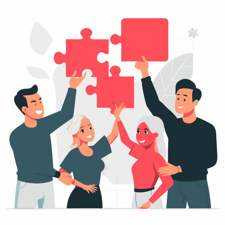 Collaborative Puzzle-Solving: Teamwork and Cooperation Illustratedのイラスト素材