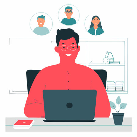 Illustrated Concept of Remote Work: A Laptop and Workspace at Home