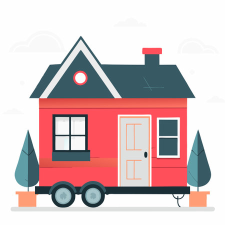 Modern Tiny House Conceptual Illustration with Modern Furnishingsのイラスト素材