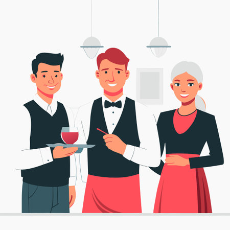 Concept Illustration of Waiters Serving Food and Drinks in a Restaurant