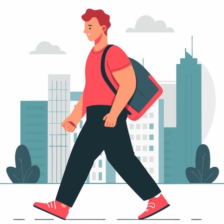 Concept Illustration of a Person Walking in a Modern City Streetのイラスト素材