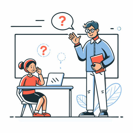 Teacher and Student Collaborating on Concept Illustrationのイラスト素材