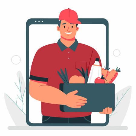 Illustrative Depiction of Online Groceries Delivered to Homeのイラスト素材