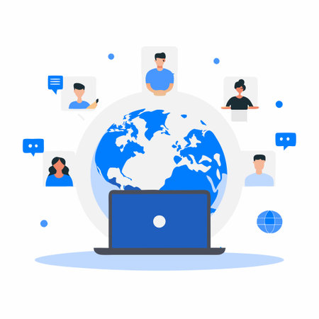 Embracing the Virtual Realm: A Modern Illustration of the Online Worldのイラスト素材