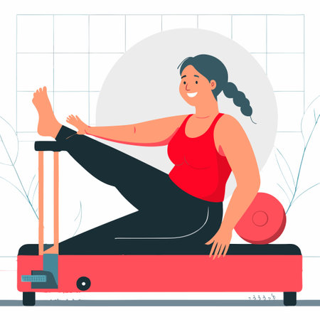 Pilates Exercise Concept Illustration with Elegant Figure and Pilates Equipmentのイラスト素材