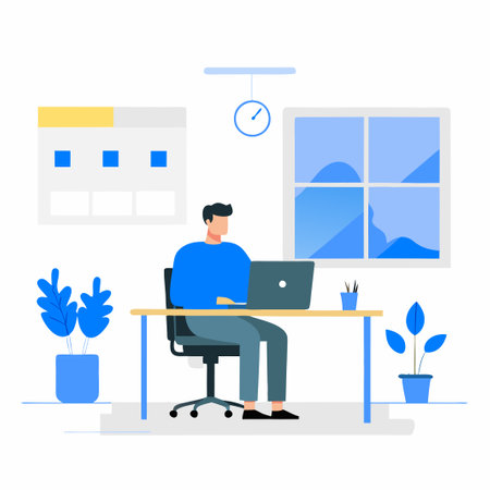 Illustrative Depiction of a Contemporary Office Environment Emphasizing Modern Design Conceptsのイラスト素材