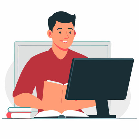 E-Learning Concept with a Modern Learner and Advanced Technologyのイラスト素材