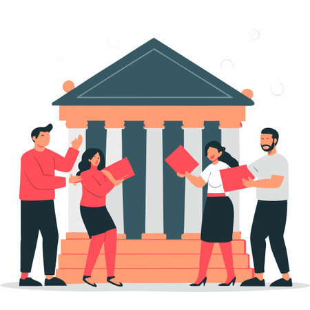 Financial Transactions: People Withdrawing Cash from Bank Counterのイラスト素材