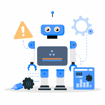 Unfortunate 404 Error Depicted by a Broken Robot Facing a Glitchのイラスト素材