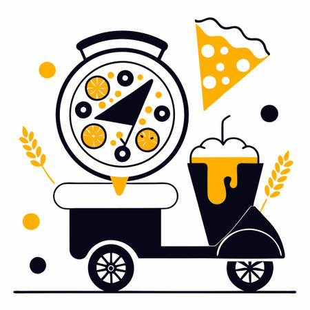 Scrumptious Pizza Takeaway Concept Illustration in Vibrant Paletteのイラスト素材