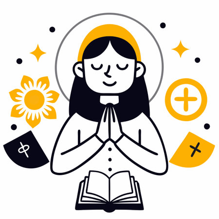 Hands Folded in Prayer with Abstract Holy Light Illustrationのイラスト素材