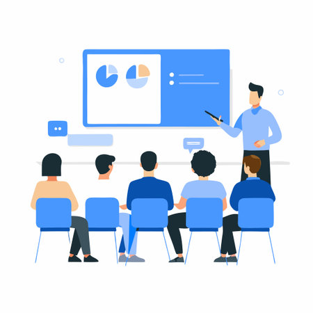 Conference or seminar concept. Vector illustration in flat design style.のイラスト素材
