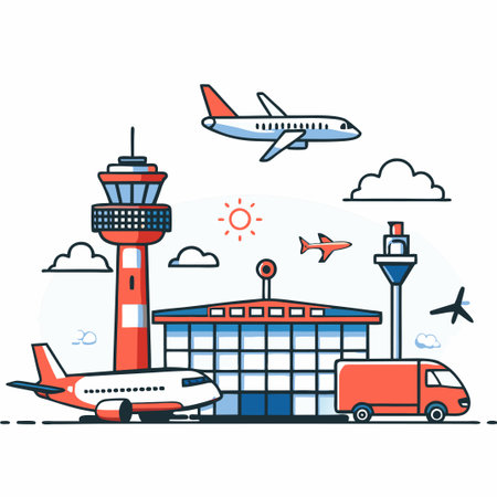 Futuristic Airport Concept with Innovative Facilities and Designのイラスト素材