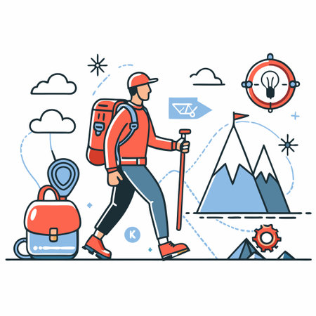 Epic Adventure Concept Illustration with Majestic Forest and Mountainsのイラスト素材