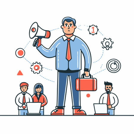 Businessman with megaphone and team of people. Vector illustrationのイラスト素材