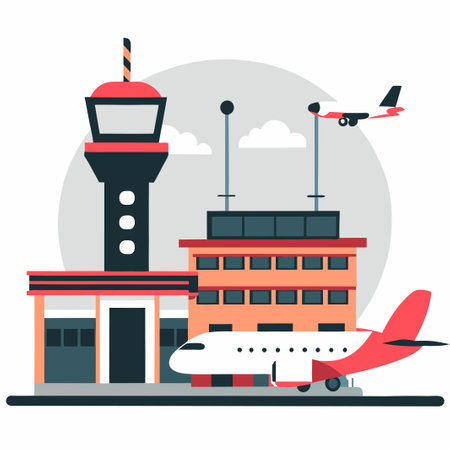 Futuristic Airport Terminal Interior with Modern Architecture and Lighting Effectsのイラスト素材