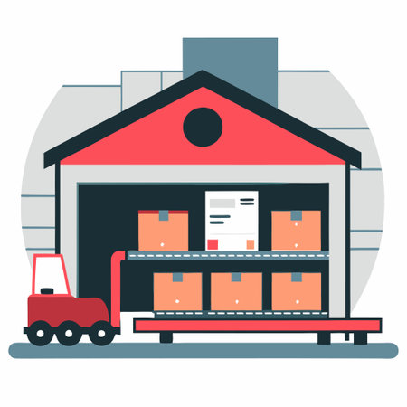 Modern Automated Warehouse Concept for Efficient Logistics and Storageのイラスト素材