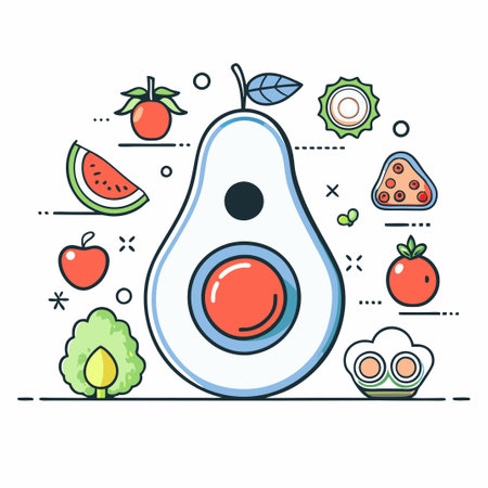 Creative Conceptual Illustration of an Avocado with Human-Like Expressionsのイラスト素材