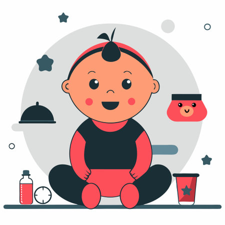Cute Baby Concept Illustration with Playful Elements and Soft Colorsのイラスト素材