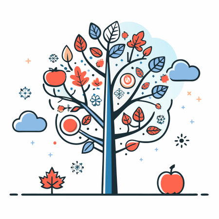 Autumn Tree Silhouette Tranquility against the Setting Sunのイラスト素材