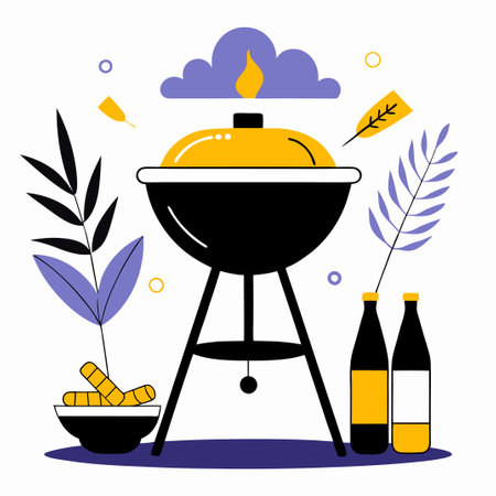 Concept Illustration of a Mouthwatering Barbecue Gathering with Friends and Familyのイラスト素材