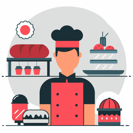 Artisanal Bakery Industry Concept Illustration with Baking Essentialsのイラスト素材