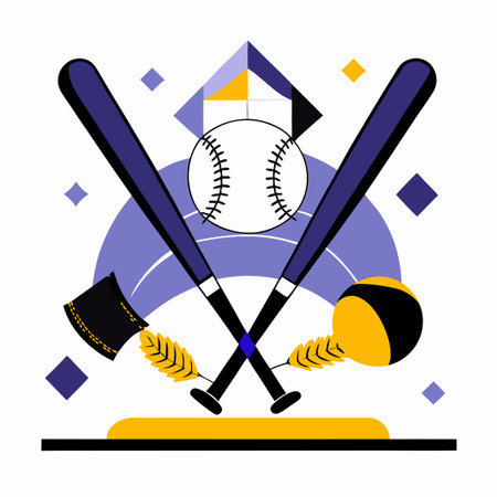 Baseball Concept Illustration with Glove, Ball, Field, and Bat