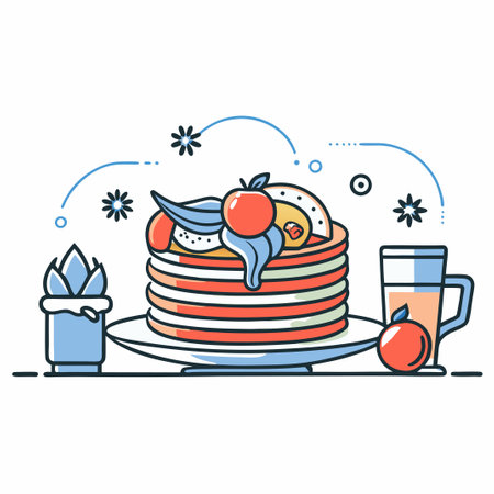 Scrumptious Golden Brown Pancakes with Sliced Bananas for a Delightful Breakfastのイラスト素材
