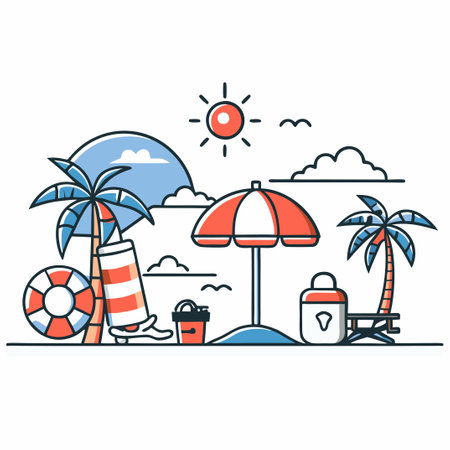 Creative Illustration Depicting the Essence of Beach Lifeのイラスト素材