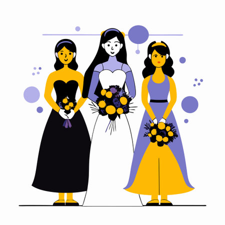Joyous Bridal Party Concept Illustration with Six Bridesmaidsのイラスト素材