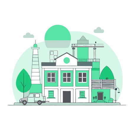 Modern Building Design Concept with Artistic Illustration Elementsのイラスト素材