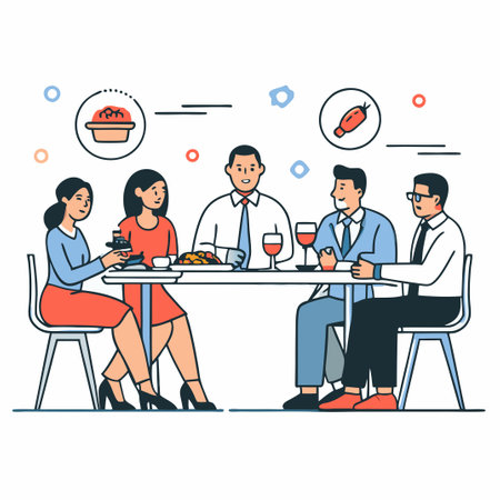 Business Professionals Enjoying a Collaborative Lunch Meetingのイラスト素材