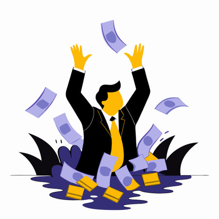 Stressed Businessman Overwhelmed by Stack of Unpaid Bills Concept Illustrationのイラスト素材