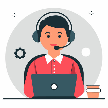 Illustrative Representation of a Call Center Concept with a Team of Agentsのイラスト素材