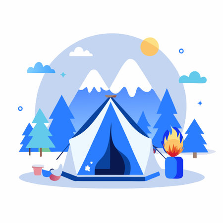 Creative Illustration Depicting a Tranquil Camping Scene in Natureのイラスト素材