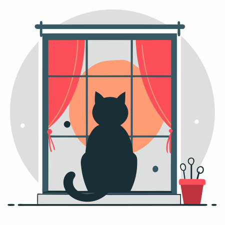 Curious Cat Contemplating the Outdoors from a Windowsillのイラスト素材