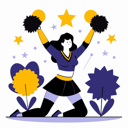 Cheerful Cheerleaders Striking Dynamic Poses in a Dynamic Compositionのイラスト素材