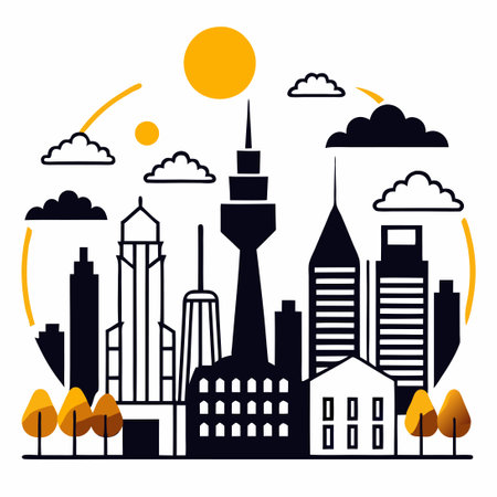 City Skyline Concept Illustration with Modern Buildings and Azure Skyのイラスト素材