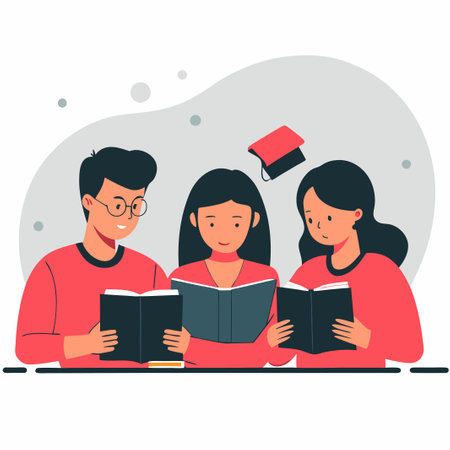 Illustration Depicting Diverse College Students Engaging in Academic and Social Activitiesのイラスト素材