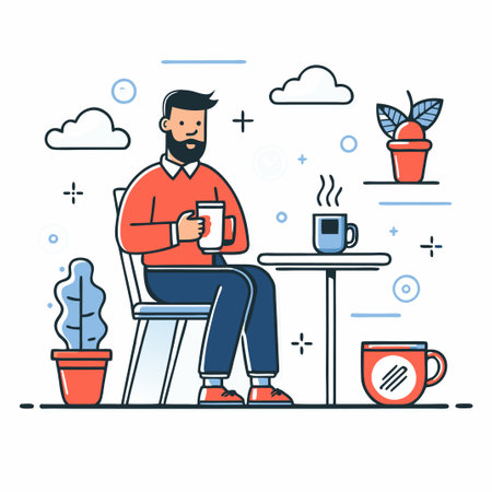 Coffee Break Concept Illustration with Co-workers Enjoying a Relaxing Breakのイラスト素材