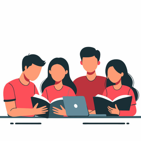 College Students Collaboration and Campus Life Illustrationのイラスト素材