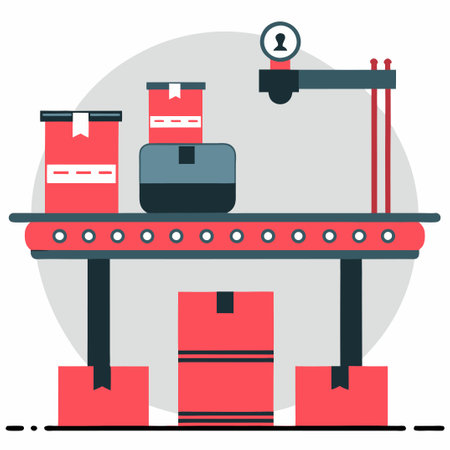 Conveyor Belt Transportation System in Warehouse for Efficient Product Movementのイラスト素材